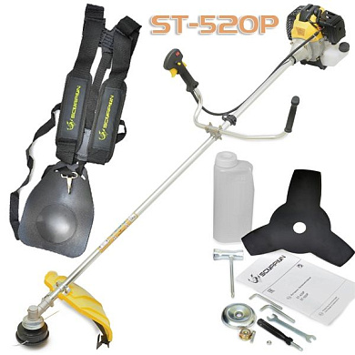 Триммер бензиновый, 2600 Вт/3,6 л.с., 52 см.куб., 9300 об/мин, ранцевый ремень, лёгкий стартер SCORPION ST-520P