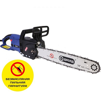 Пила цепная электрическая ручная, шина 16''(3/8''), 220 В/50 Гц, 2200 Вт, 6 м/с Диолд ПЦЭ-3