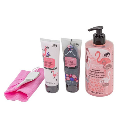 Набор косметики, DETOX THERAPY Вулканич, скраб для рук и ног 75 мл+Крем-парафин для рук и ног 75 мл+Крем-гель для душа''Розовое настроение''445 мл+руковица Bio World BW-8