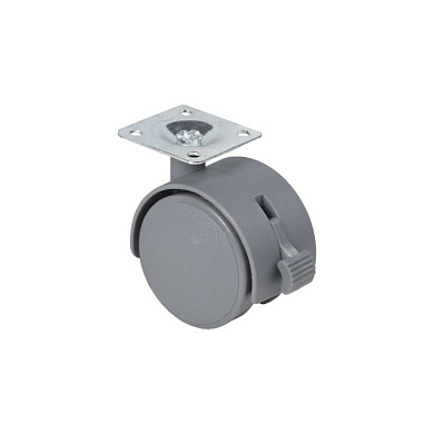 Колесо меб. пласт. d50 с площадкой с торм., серый AKS 114090