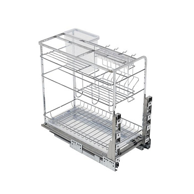 Выдвижная корзина-карго FLAT LINE 300 органайзер напр.скрыт.монтажа с доводчиком крепл.нижнее, хром AKS 105210