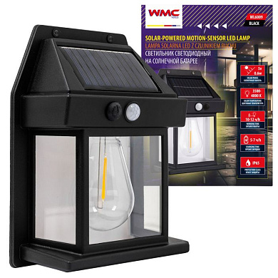 Светильник светодиодный на солнечной батарее с датчиком движения черный, 3.7В/1200мАч WMC TOOLS WMC-WL6009 BLACK