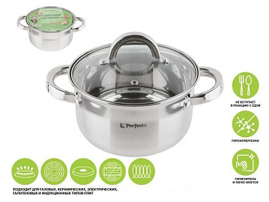 Кастрюля из нерж.стали, 2.4 л, ф 18 x 10.5 см, STARCOOK, PERFECTO LINEA 50-518105