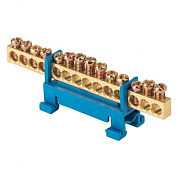 Шина "0" N (6х9мм) 14 отверстий латунь синий изолятор тип "Стойка" на DIN-рейку розничный стикер EKF PROxima sn0-63-14-sb-r