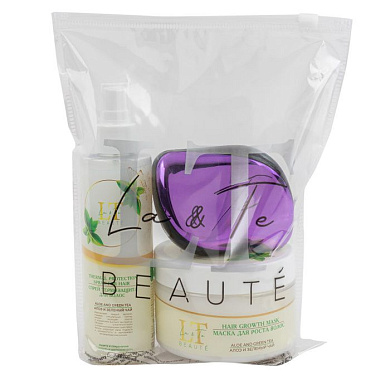 Набор Алоэ и зеленый чай, маска для роста волос, спрей термозащита, расческа La and Te beaute LT-44