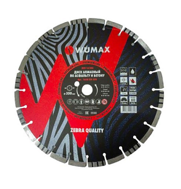 Алманый диск по асфальту/бетону 1A1RSS ZEBRA DUO d350х12x3,2x24x25,4/20,0 мм WUMAX 1668235350