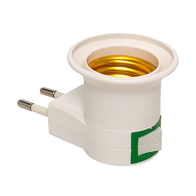 Переходник вилка-Е27 с выкл, бел, EKF PROxima ADF-E27-s-w