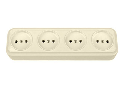Розетка 4-ая (открытая, б/з) бежевая, Вариант, Bylectrica РА16-0181 бежевый