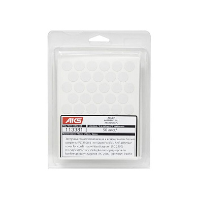 Заглушка самоприлипающая к конфирматам белый шагрень (PC 2500) (1л=50шт) PACIFIC 113381