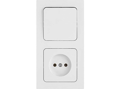 Блок выкл. 1 клав. + розетка, открытая, с/з белая, Аструм,