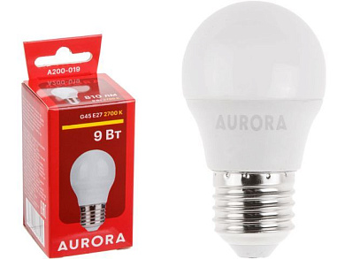Лампа светодиодная G45 Шар 9Вт 230В E27 2700K AURORA A200-019
