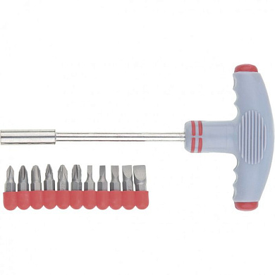 Отвертка с Т-образной эргономичной ручкой и набором бит 11 пр. CrV Matrix 11567