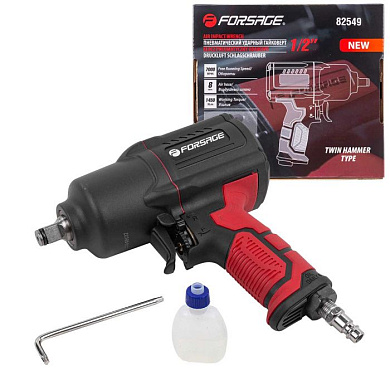 Пневмогайковерт ударный ''Twin Hammer'' 1/2'', 1450Hм, 7000 об/мин,6.3bar,198 л/мин Forsage F-82549