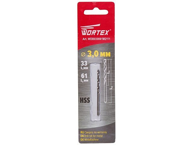 Сверло по металлу ц/х 3.0х33х61 мм HSS WORTEX WDB030061M2111