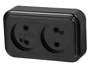 Розетка 2-ая, открытая, б/з, черная, Стандарт, RA16-237-Ч, Юпитер JP7412-06