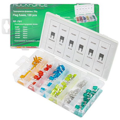 Предохранители флажковые, 120 пр. 5А, 10А, 15А, 20А, 25А, 30А RockForce RF-791