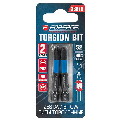 Набор торсионных бит PH2 1/4" 2 пр. 50 мм Forsage F-38676
