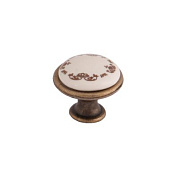 Ручка меб. кнопка мет. GP19 с керам. вставкой (крем) старое золото/золотой узор тип 2 AKS 75704