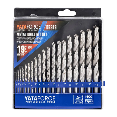 Набор сверл по металлу HSS 1-10 мм 19 пр YATAFORCE YF-DBS19