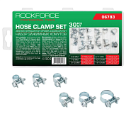 Набор хомутов зажимных червячных металлических от 6-8 мм до 14-16 мм 30 пр RockForce RF-06783