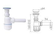 Сифон для умывальника, выпуск 64 мм, с отводом 32 мм, AV Engineering AVE129749