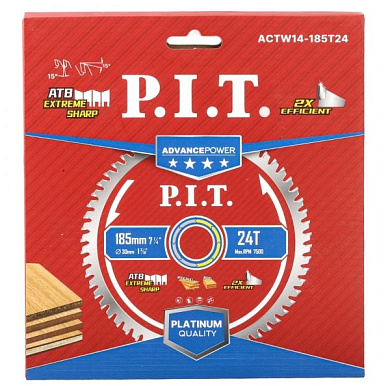 Диск пильный по дереву ADVANCE 185x30x1,4 мм, 24T Carbide, зуб ATB 15° PIT ACTW14-185T24