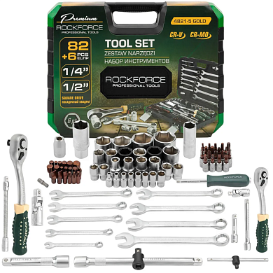Набор инструментов 82+6 пр 1/4''&1/2'' 6-гр RockForce RF-4821-5 GOLD