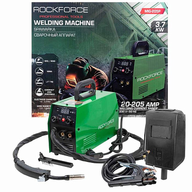 Сварочный аппарат 3.7кВт, 230В, Ø электрода 1.6-3.2 мм, Ø проволоки 0.8-1 мм, сварочный ток 20-205А RockForce RF-MIG-205P