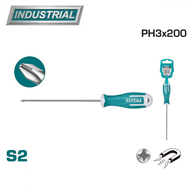 Отвертка крестовая, магнитная PH3 200 мм TOTAL THT26PH3200
