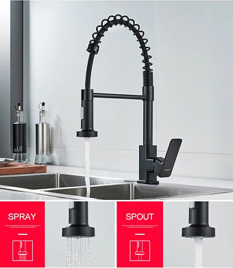 Смеситель для кухни с гибким изливом, латунь, черный Ledeme L4080B