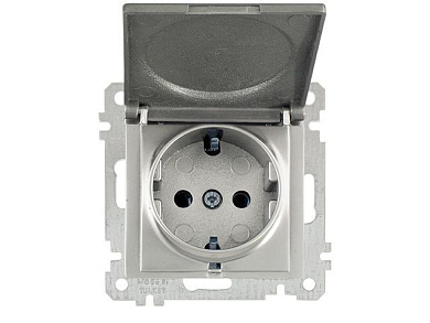 Розетка 1-ая, скрытая, без рамки, с/з, с крышкой, титан, DARIA, 16 A, 250 V, IP 20, Mutlusan 21006100283