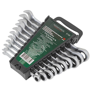 Набор ключей комбинированных трещоточных, 8, 10, 12-19 мм, 10 пр. RockForce RF-51102