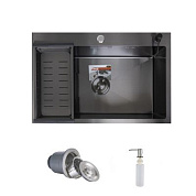 Мойка нерж. сталь, прямоугольная одночашевая, 700*460мм, черный, врезная (3,2мм) AKS 79258