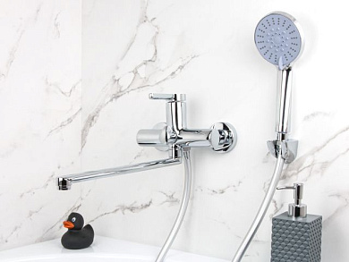 Смеситель для ванны Lt D35, серия Lotus хром, на стену, длинный поворотный L-излив A-five A5-0533