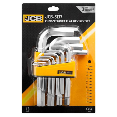 Набор ключей Г-образных HEX (6-гр), 13 пр., 2-19 мм JCB JCB-5137