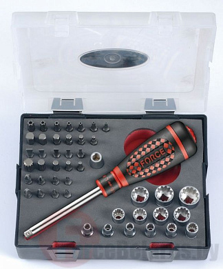 Отвертка с набором универсальных головок 4-14 мм и бит PH, PZ, Hex, Torx TR, Spline 46 пр. 1/4'' Force K2463