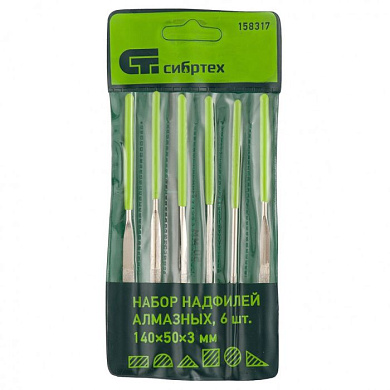 Набор надфилей алмазных, 140 х 50 х 3 мм, 6 шт. Сибртех 158317