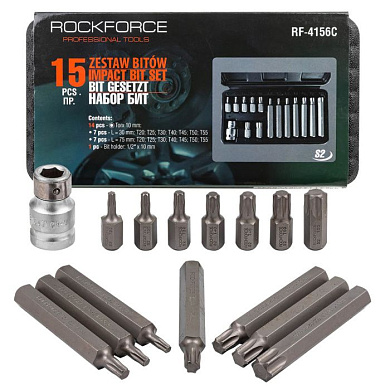 Набор бит Torx с адаптером 15 пр. 10 мм RockForce RF-4156(C)