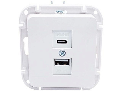 Розетка с двумя USB-разъемами, скрытая, узел белая, Аструм