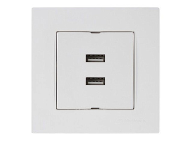 Розетка компьютерная 2хUSB, скрытая, горизонт., белая, RITA, 2xUSB charge, 5V-1.0A, Mutlusan 22204490101