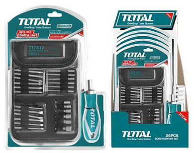 Отвертка реверсивная с набором TOTAL TACSD30266 (26 пр.)