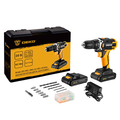 Дрель-шуруповерт аккумуляторная Banger 20V ONE + SET 63 DEKO 083-1043