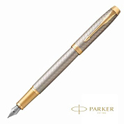 Ручка перьевая "Parker IM Warm Silver GT", F, серебристый, золотистый, патрон синий
