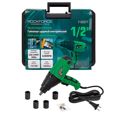 Гайковерт ударный электрический 1/2'', 230V, 1020W, 500Нм с комплектом головок, 17, 19, 21, 23 мм RockForce RF-03071(RF-F-03071)