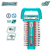 Набор головок 4-14 мм 1/4" 6-гр и головок бит SL, PH,Torx, HEX 27 пр TOTAL THT141271