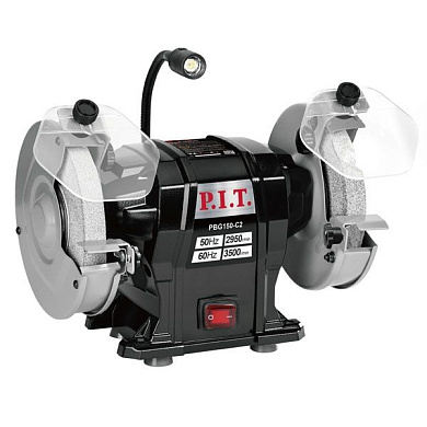 Станок точильный электрич., 300 Вт, 2950 об/мин, Ø150х12.7х20 мм, LED, пылезащита PIT PBG150-C2