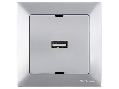 Розетка 1-ая USB, скрытая, серебро, DARIA, Mutlusan 21204480182