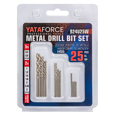 Набор сверл по металлу 25 пр, 0,5-3 мм YATAFORCE YF-924U25W