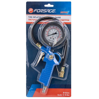 Пистолет для подкачки шин с аналоговым манометром и шлангом, 0-16bar, манометр заполнен глицерином Forsage F-2370G