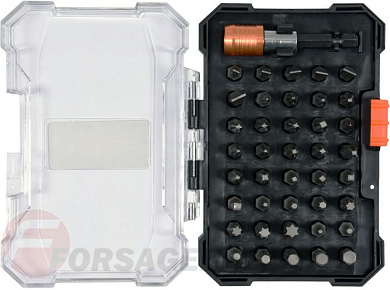 Набор бит SL, PH, PZ, Torx, HEX, Square Head 1/4'' с битодержателем 41 пр. Sthor 66301